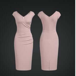 Ladies 2XL Vintage Style Slim V-neck Knee Length Pencil Dress